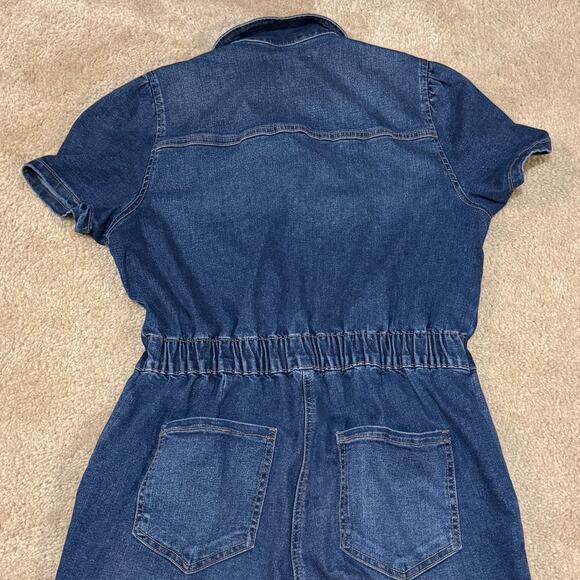 Celebrity Pink Blue Jean Denim Coveralls Jumpsuit Short Sleeve Women Size Large - Picture 5 of 7
